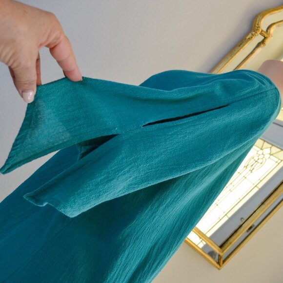 Fiaga Mexico Women Green Handkerchief Tunic Top Bell Shape Open Sleeves Cotton S - Picture 5 of 13